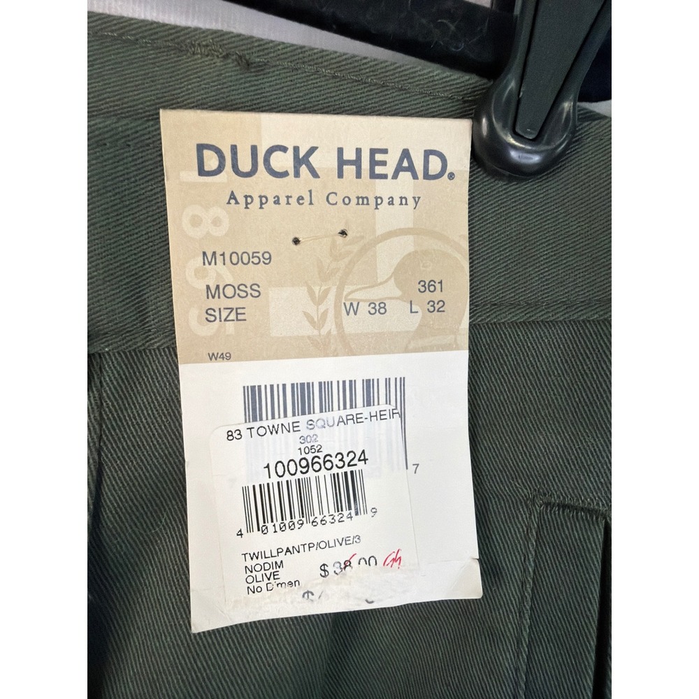 Duck Head Twill Pants Mens 38x32 Moss Green Double Pleat Cuffed Relaxed Fit NEW - Picture 4 of 6